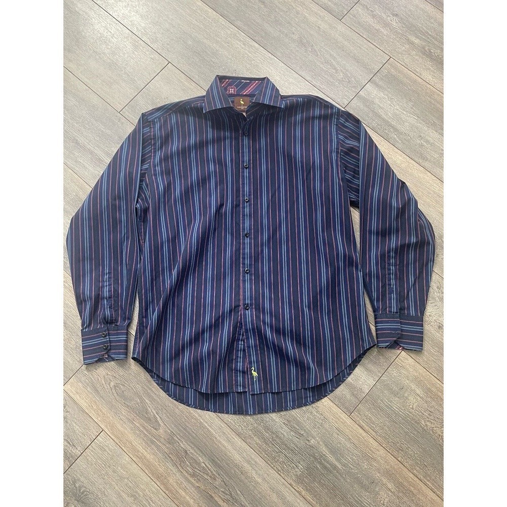 Taylor Bird Mens Blue Striped Shirt Button Down Long Sleeve 100% Cotton Size L/G